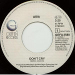 Asia – Don't Cry (7", 45 RPM) 1983 Europe